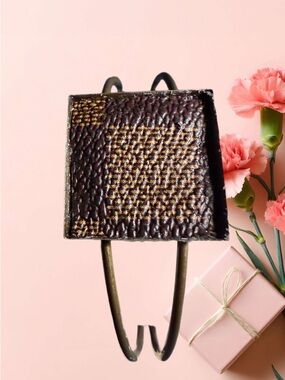 Square Textured Leather Bracelet in Brown and Gold